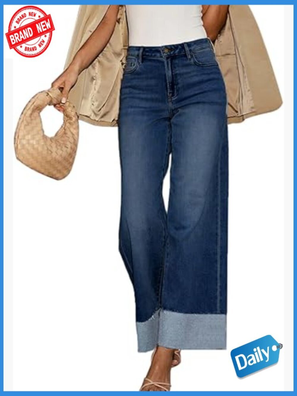 High Waisted Wide Leg Stretch Frayed Hem Boyfriend Jeans
